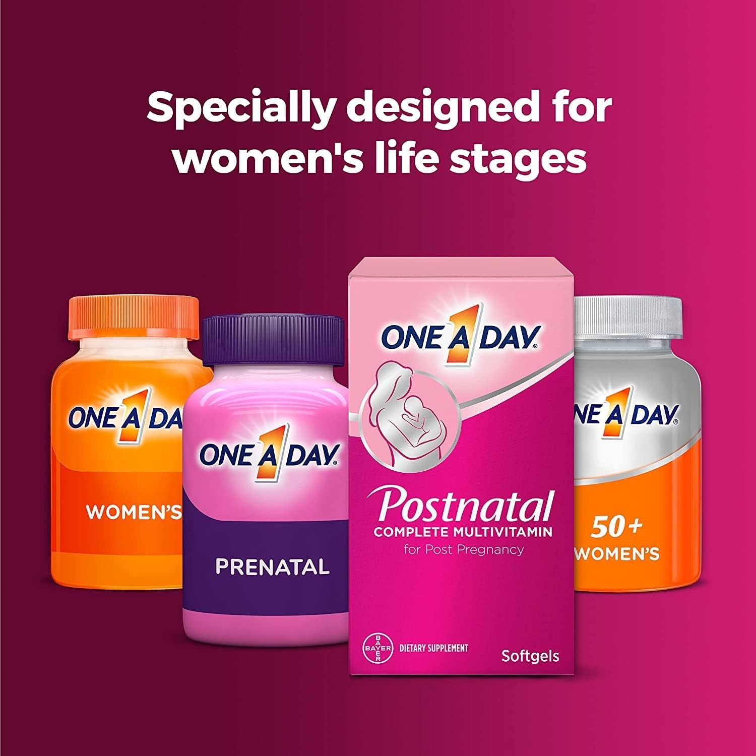 ONE a DAY Postnatal Complete Multivitamin for Post-Pregnancy with Folic Acid and Omega-3 DHA, 60 Count (Packaging May Vary)