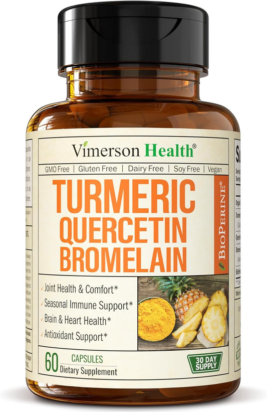 Quercetin with Bromelain & Turmeric Curcumin - Bromelain Supplement with Black Pepper. Immune & Joint Support Supplement - Bioperine & 700Mg Organic Tumeric for Allergy & Inflammation Balance. 60 Caps