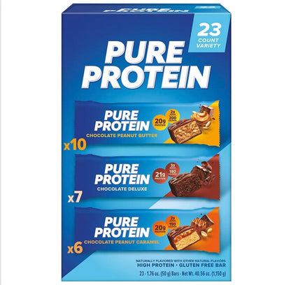 High Protein Pure Protein Bars Variety Pack, Nutrient-Rich Snacks with Minimal Sugar, Gluten-Free, Energy Support (23 Pack)