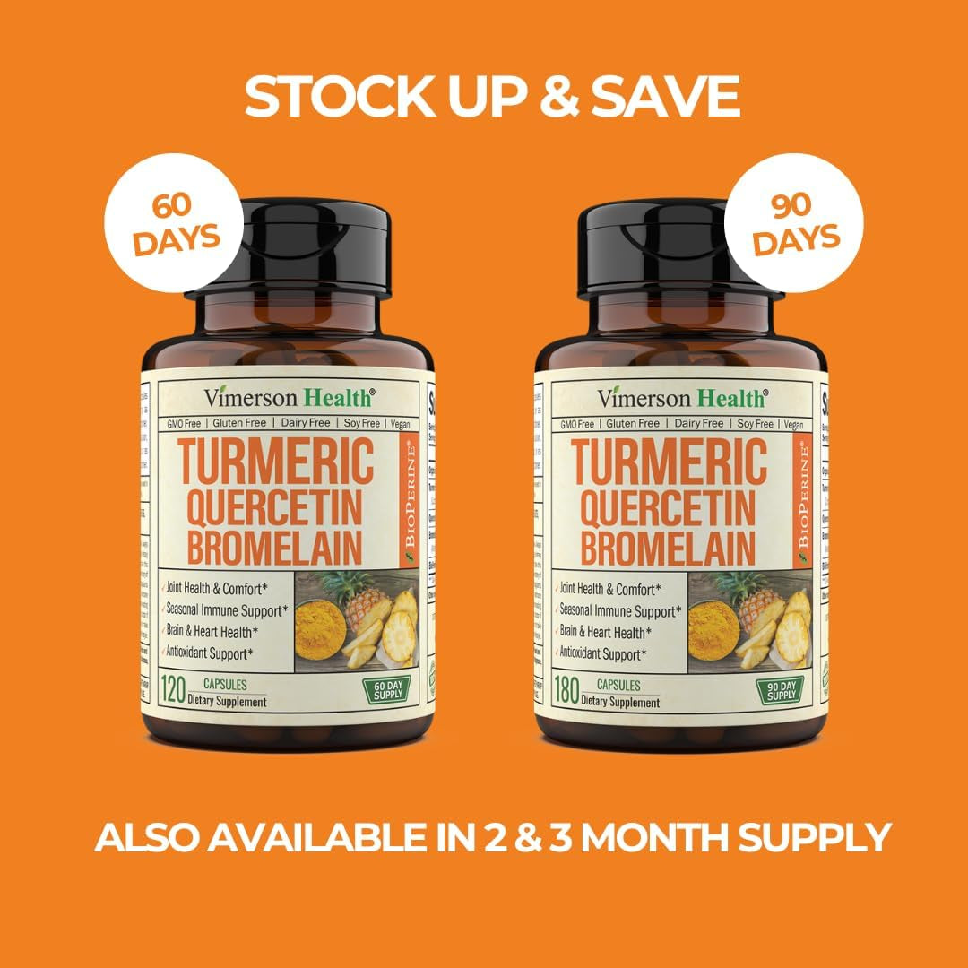 Quercetin with Bromelain & Turmeric Curcumin - Bromelain Supplement with Black Pepper. Immune & Joint Support Supplement - Bioperine & 700Mg Organic Tumeric for Allergy & Inflammation Balance. 60 Caps