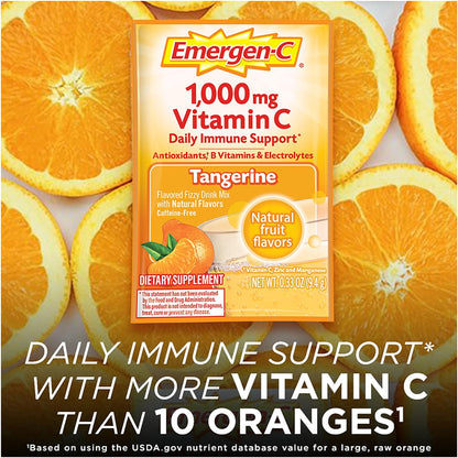 Emergen-C 1000Mg Vitamin C Powder, with Antioxidants, B Vitamins and Electrolytes, Vitamin C Supplements for Immune Support, Caffeine Free Fizzy Drink Mix, Tangerine Flavor