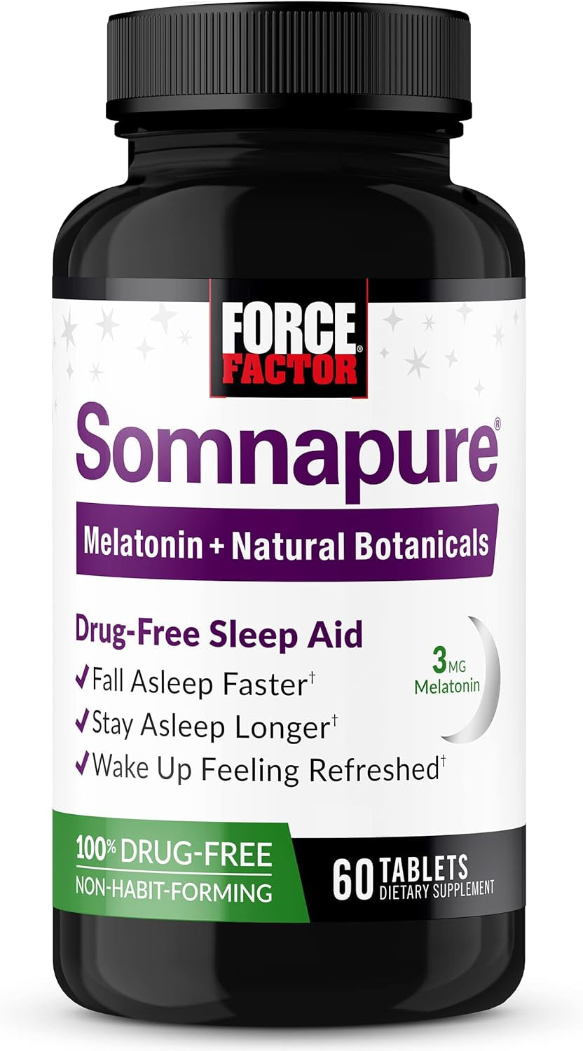 Force Factor Somnapure Drug-Free Sleep Aid for Adults for Occasional Sleeplessness with Melatonin & Valerian, Non-Habit-Forming Sleeping Pills, Fall Asleep Faster, Wake up Refreshed