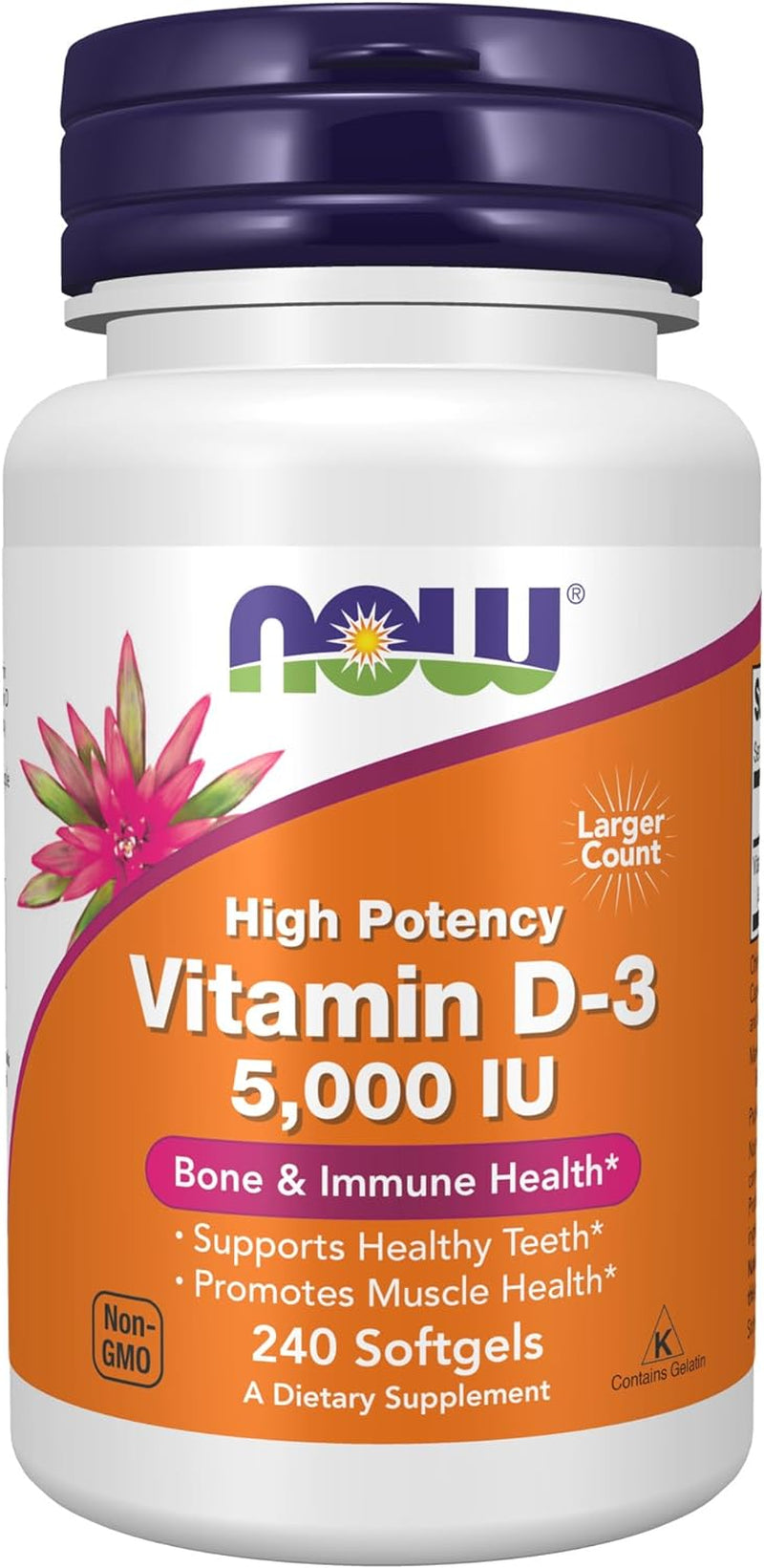 NOW Supplements, Vitamin D-3 5,000 IU, High Potency, Structural Support*, 120 Softgels