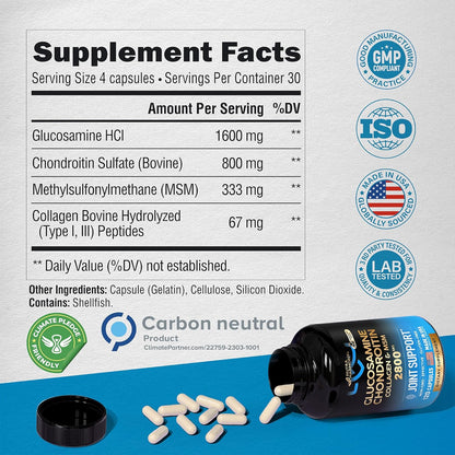 Glucosamine Chondroitin MSM Collagen Joint Support Supplement 2800 Mg | Made in USA 