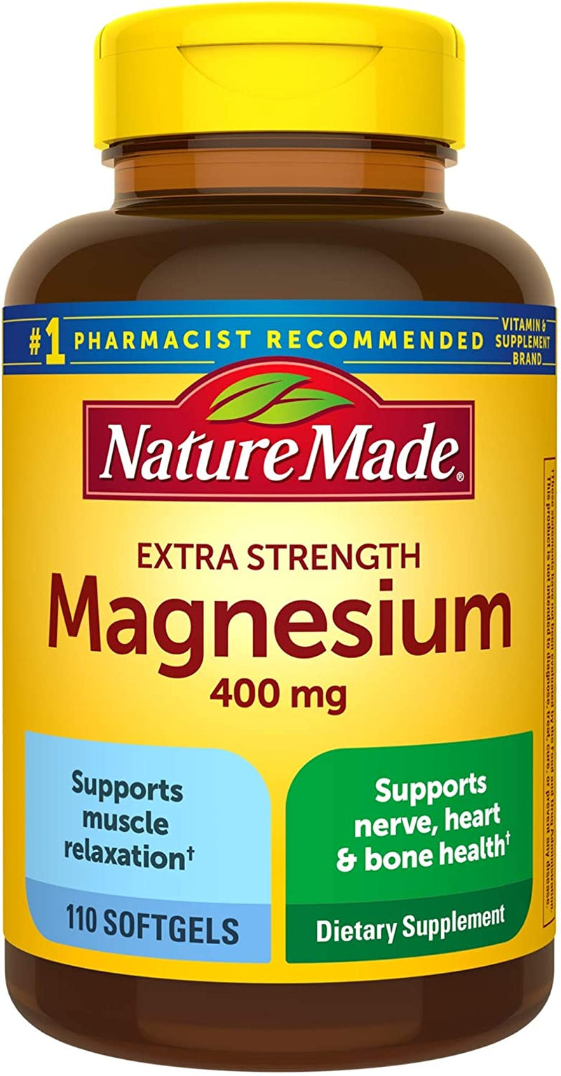 Nature Made Extra Strength Magnesium Oxide 400 Mg, Magnesium Supplement for Muscle, Nerve, Bone and Heart Support, 110 Softgels, 110 Day Supply