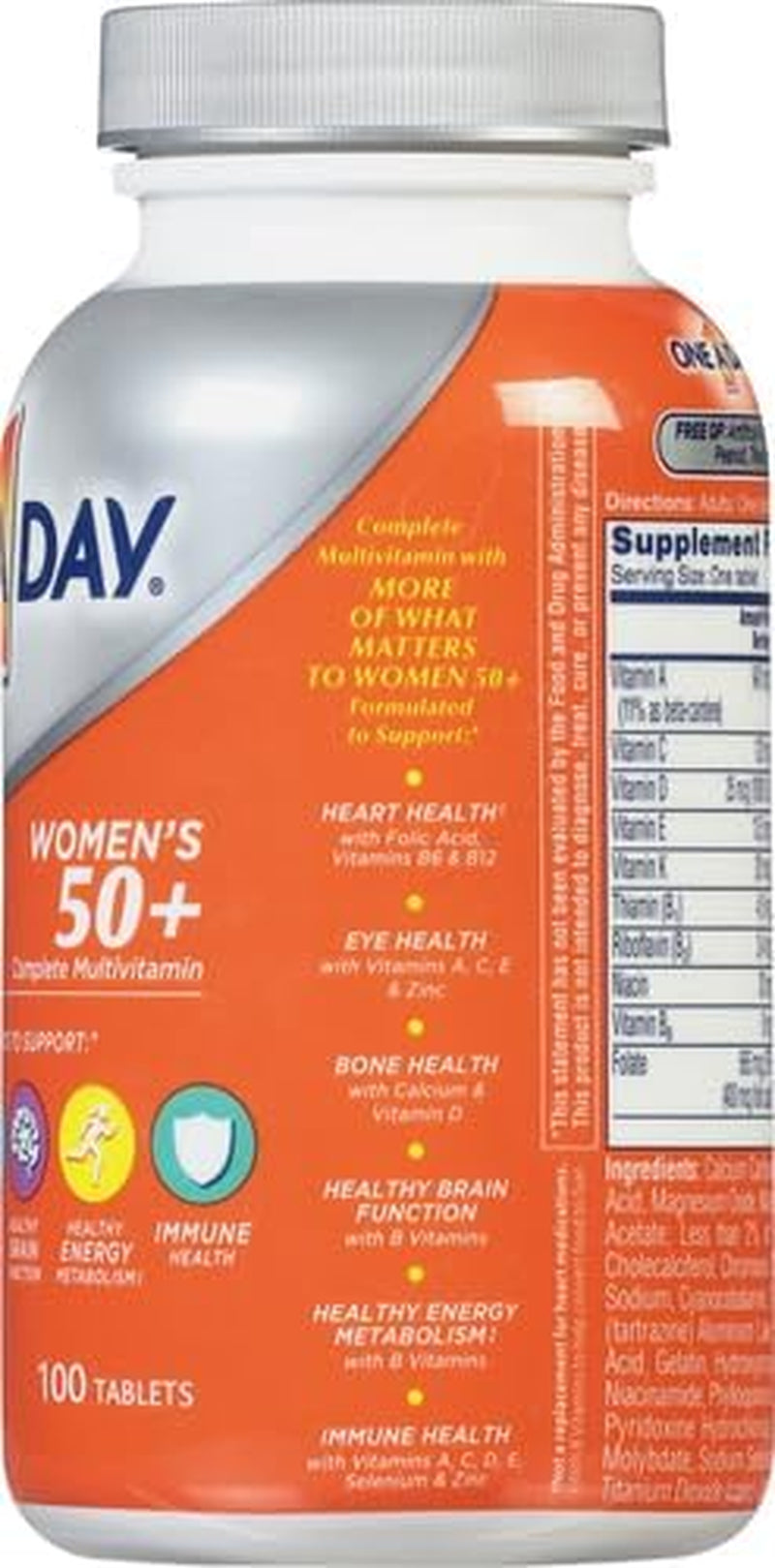 One a Day Women’S 50+ Multivitamins, Multivitamin for Women with Vitamin A, C, D, E and Zinc for Immune Health Support*, Calcium & More, 100 Count