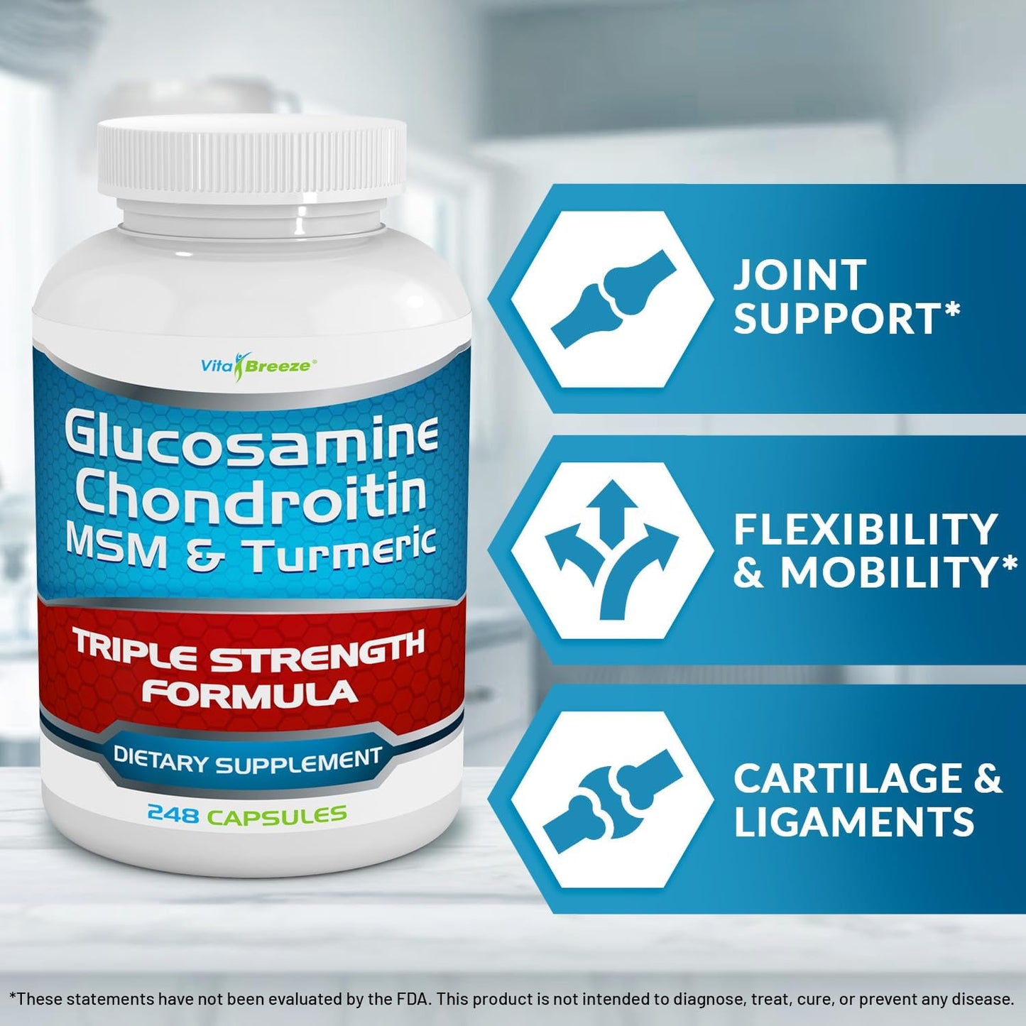 Glucosamine Chondroitin, MSM & Turmeric Dietary Supplement - 248 Capsules