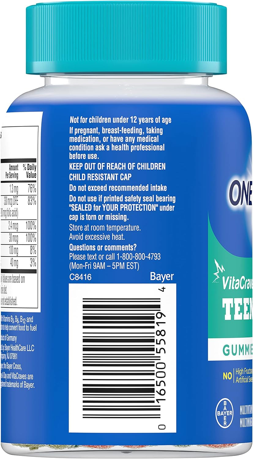 One a Day Teen for Him Multivitamin Gummies, Gummy Multivitamins with Vitamin A, C, D, E and Zinc for Immune Health Support, Physical Energy & More, 60 Count