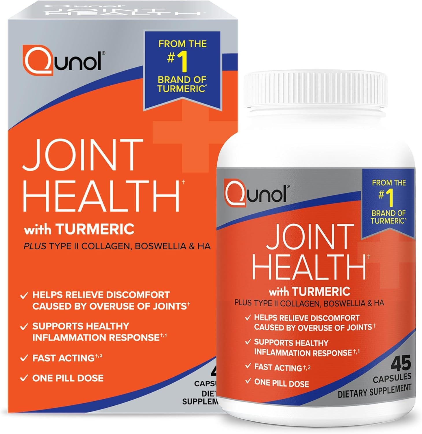 Qunol 5-In-1 Joint Support Supplement, Fast Acting, One Pill Dose, Support Healthy Inflammation Response & Discomfort Caused by Overuse of Joints, Alternative to Glucosamine Chondroitin MSM, 60 Count