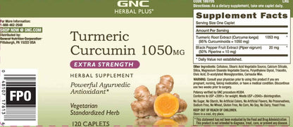 GNC Herbal plus Turmeric Curcumin 1000Mg Extra Strength, 120 Caplets