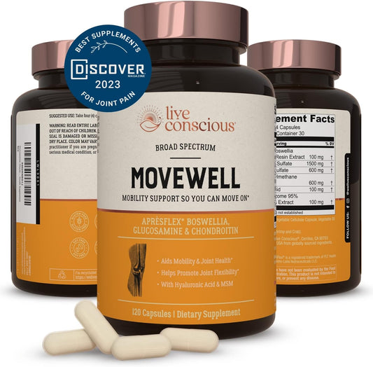 Live Conscious Glucosamine Chondroitin with MSM, Hyaluronic Acid, and More - Movewell Joint Health Supplement