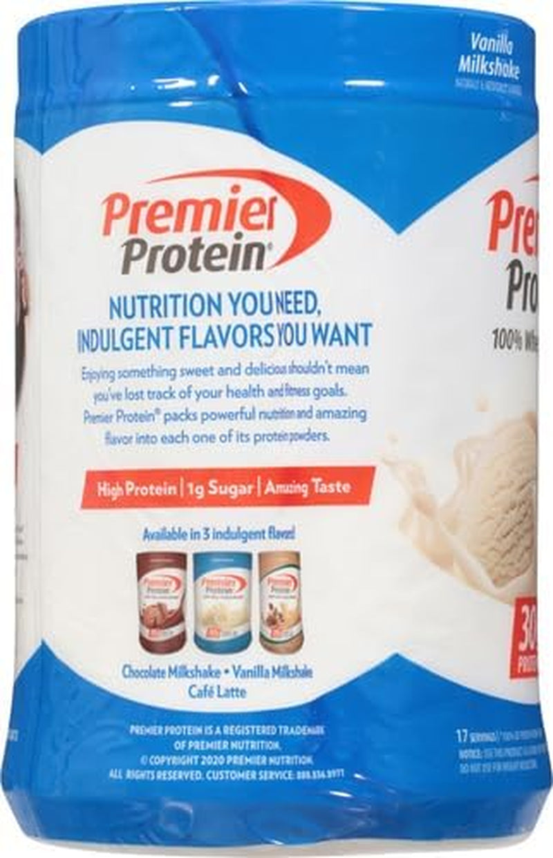 Premier Protein Powder, Vanilla Milkshake, 30G Protein, 1G Sugar, 100% Whey Protein, Keto Friendly, No Soy Ingredients, Gluten Free, 17 Servings, 23.3 Ounces