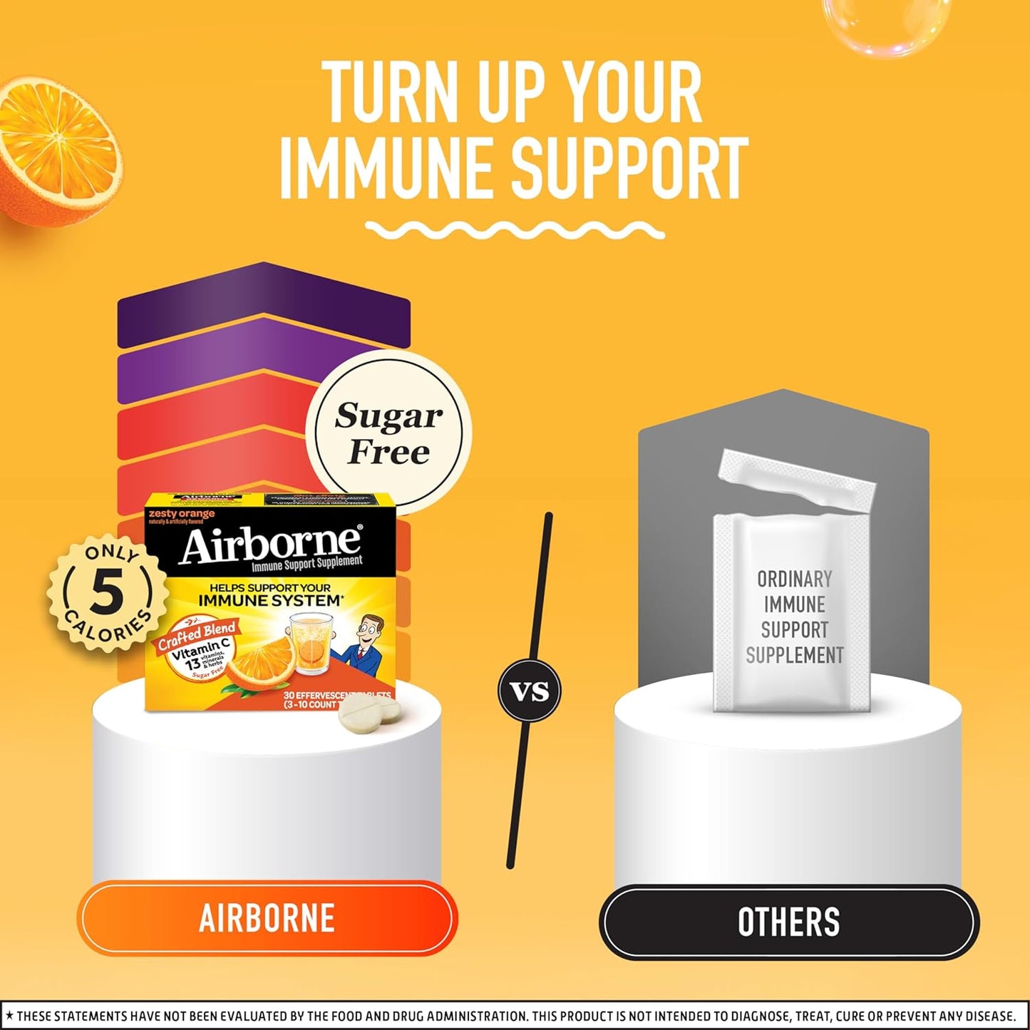 Airborne 1000Mg Vitamin C with Zinc, SUGAR FREE Effervescent Tablets, Immune Support Supplement with Powerful Antioxidants Vitamins a C & E - 30 Fizzy Drink Tablets, Zesty Orange Flavor