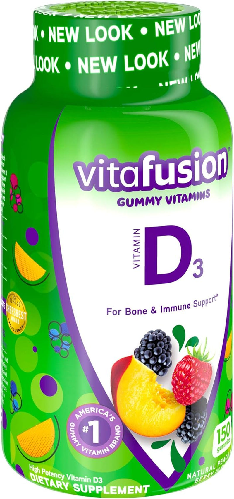 Vitafusion Vitamin D3 Gummy Vitamins for Bone and Immune System Support, Peach, Blackberry and Strawberry Flavored, 50 Mcg Vitamin D, 75 