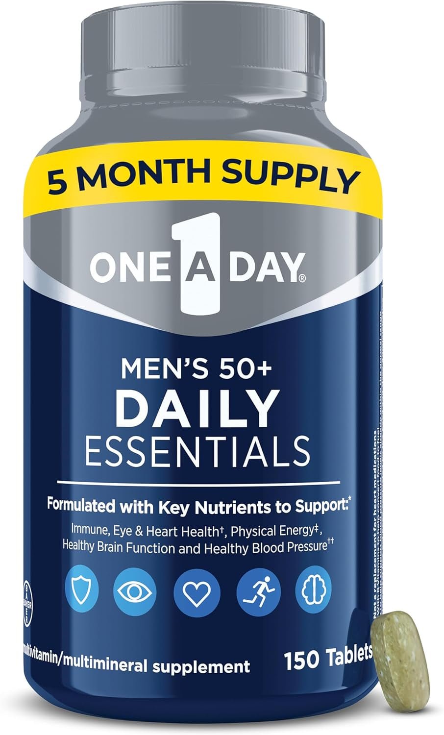 One-A-Day Men's Multivitamin 50+ Daily Essentials | Multivitamin for Men 50 plus Supports Immune Health, Healthy Brain Function & Physical Energy | Vitamins for Men with Vitamin C & Zinc, 150 Count