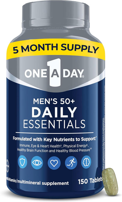 One-A-Day Men's Multivitamin 50+ Daily Essentials | Multivitamin for Men 50 plus Supports Immune Health, Healthy Brain Function & Physical Energy | Vitamins for Men with Vitamin C & Zinc, 150 Count