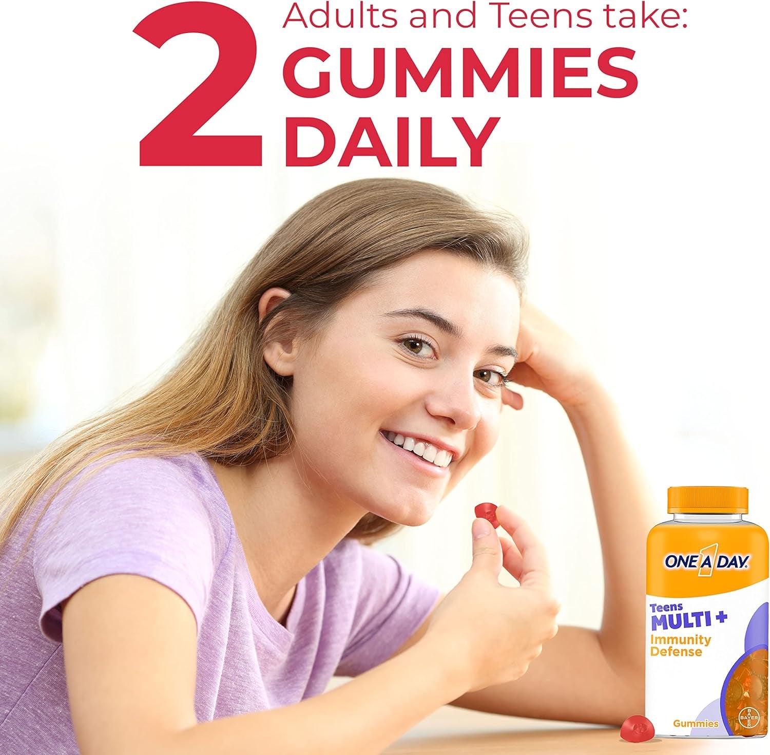 ONE a DAY Teen Multi+ Immunity Defense Vitamins, Multivitamin Gummies with Boost of Immunity Support with Vitamins A, C, D, E, Selenium & Zinc, 120 Count