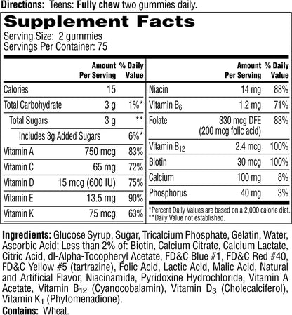 One a Day Teen for Her Multivitamin Gummies, Gummy Multivitamins with Vitamin A, C, D, E and Zinc for Immune Health Support, Physical Energy & More, 150 Count