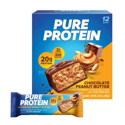 Pure Protein Bars, High Protein, Nutritious Snacks to Support Energy, Low Sugar, Gluten Free, Chocolate Peanut Caramel, 1.76Oz, 12 Count (Pack of 1) (Packaging May Vary)