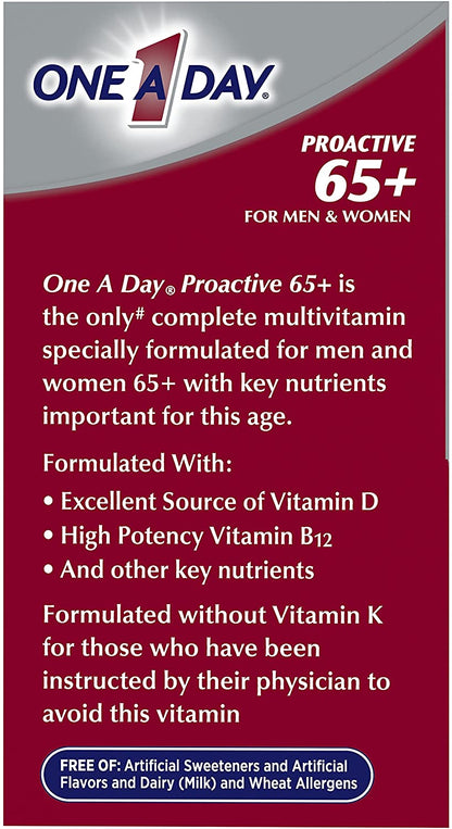 One a Day Proactive 65+, Mens & Womens Multivitamin, Supplement with Vitamin A, Vitamin C, Vitamin D, and Zinc for Immune Health Support*, Calcium, Folic Acid & More, Tablet