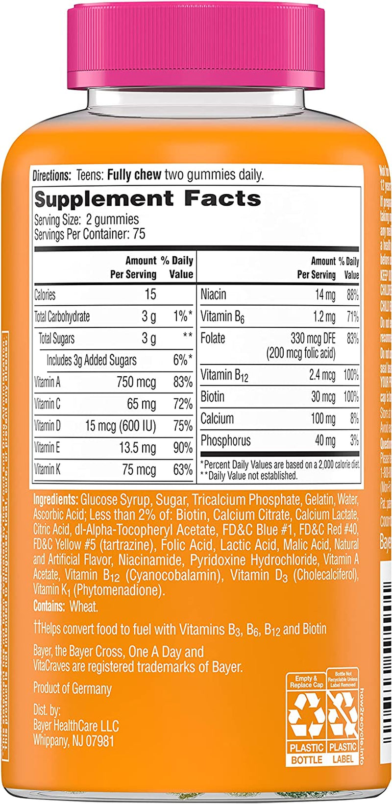 One a Day Teen for Her Multivitamin Gummies, Gummy Multivitamins with Vitamin A, C, D, E and Zinc for Immune Health Support, Physical Energy & More, 150 Count