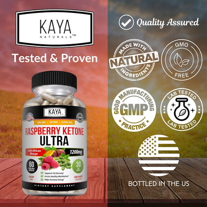 Kaya Naturals Keto Diet Raspberry Ketone - Weight Loss Supplement, Appetite Control, Boost Metabolism - 60 Count