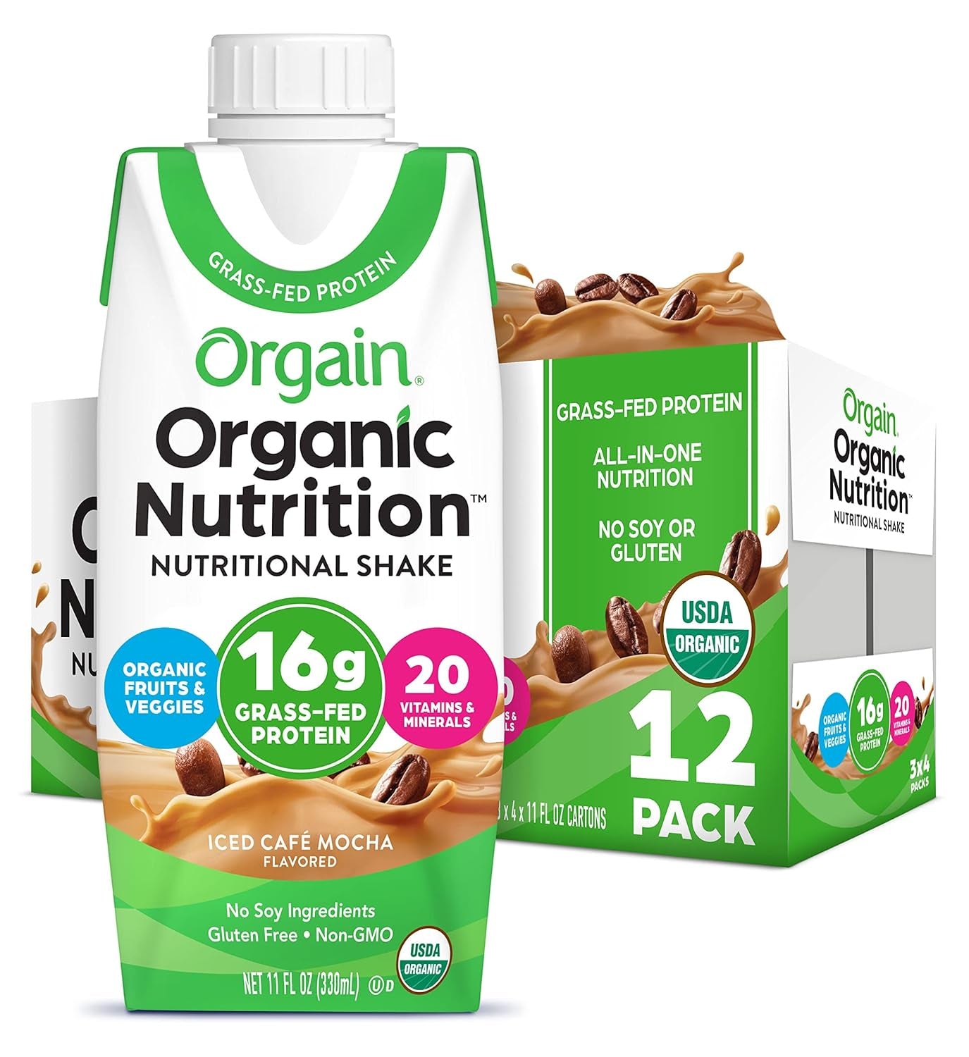 Orgain Organic Nutritional Protein Shake 6G Grass Fed Whey Protein, Meal Replacement, 20 Vitamins & Minerals, Fruits & Vegetables, Gluten Free, Non-Gmo, 11 Fl Oz (12 Pack)