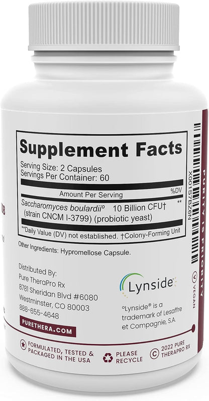 Saccharomyces 10B - Saccharomyces Boulardii, 10 Billion CFU per Serving, Patented Strain: Lynside CNCM I-3799, Probiotic Capsules, Probiotics for Men and Women - 120 Count