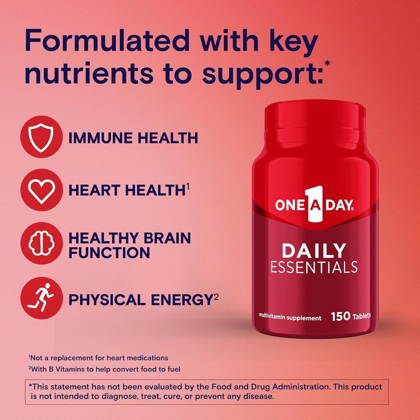 One-A-Day Daily Essentials, Multivitamin for Women & Men, Supports Healthy Brain and Muscle Function and Immune Health, Adult Multivitamin with Vitamin D, Vitamin B12, and Vitamin E, 150 Count​