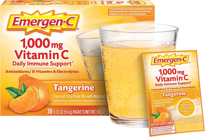 Emergen-C 1000Mg Vitamin C Powder, with Antioxidants, B Vitamins and Electrolytes, Vitamin C Supplements for Immune Support, Caffeine Free Fizzy Drink Mix, Tangerine Flavor