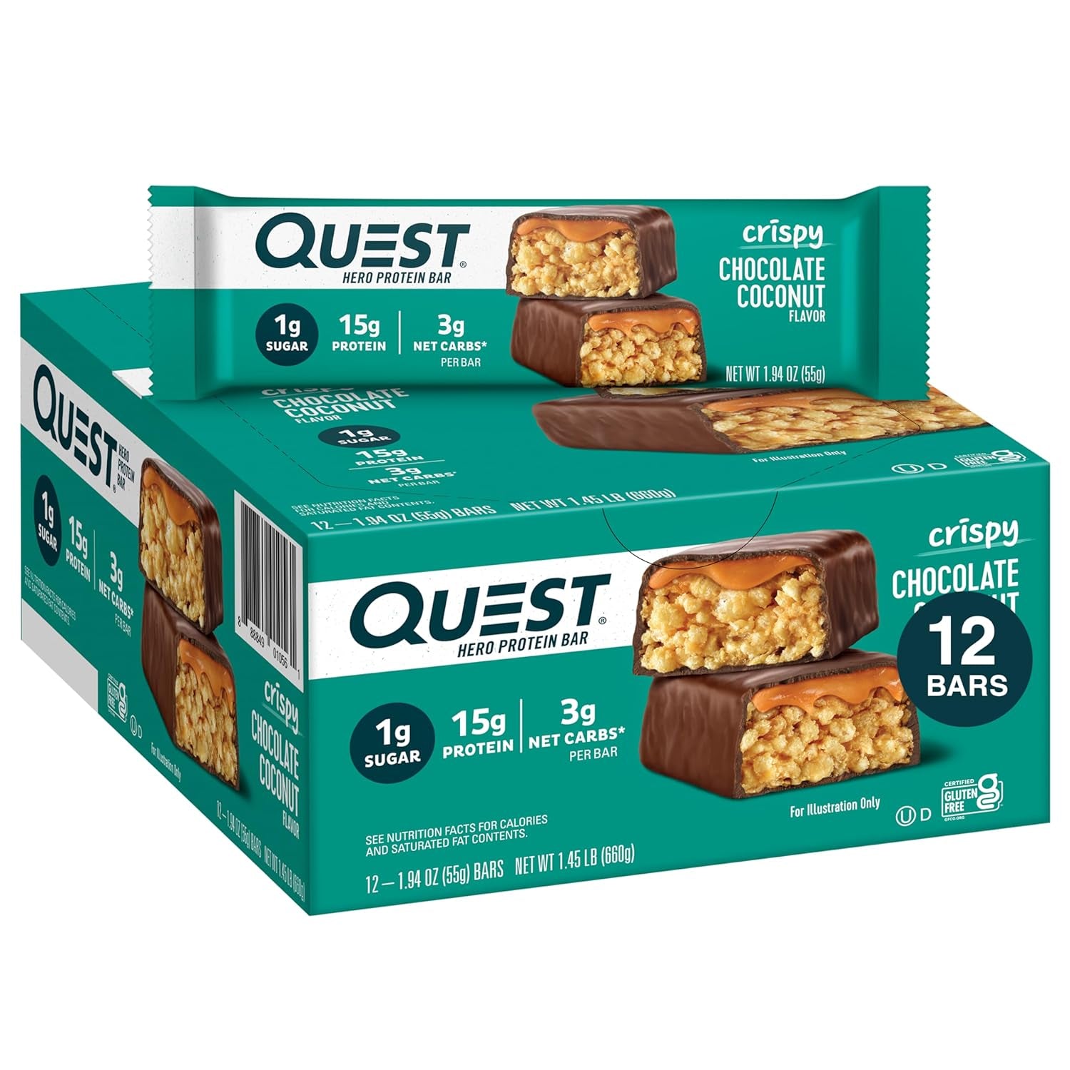 Quest Nutrition Chocolate Peanut Butter Bars, High Protein, Low Carb, Gluten Free, Keto Friendly