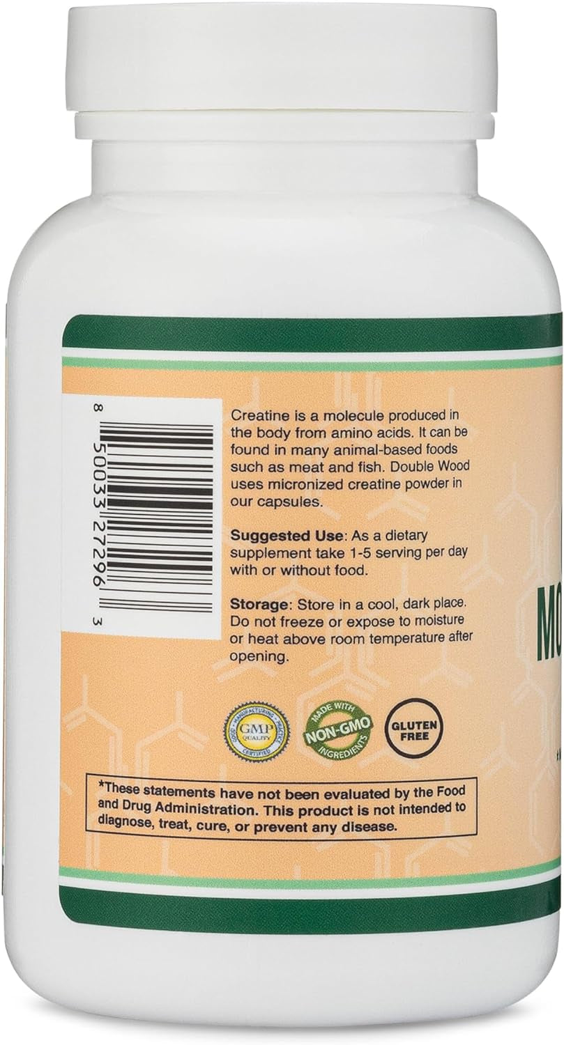 Creatine Pills 1,000Mg per Serving (120 Creatine Capsules) Micronized Creatine Monohydrate Powder with No Fillers, Vegan Safe, Non-Gmo, Gluten Free (Non Stim Preworkout)