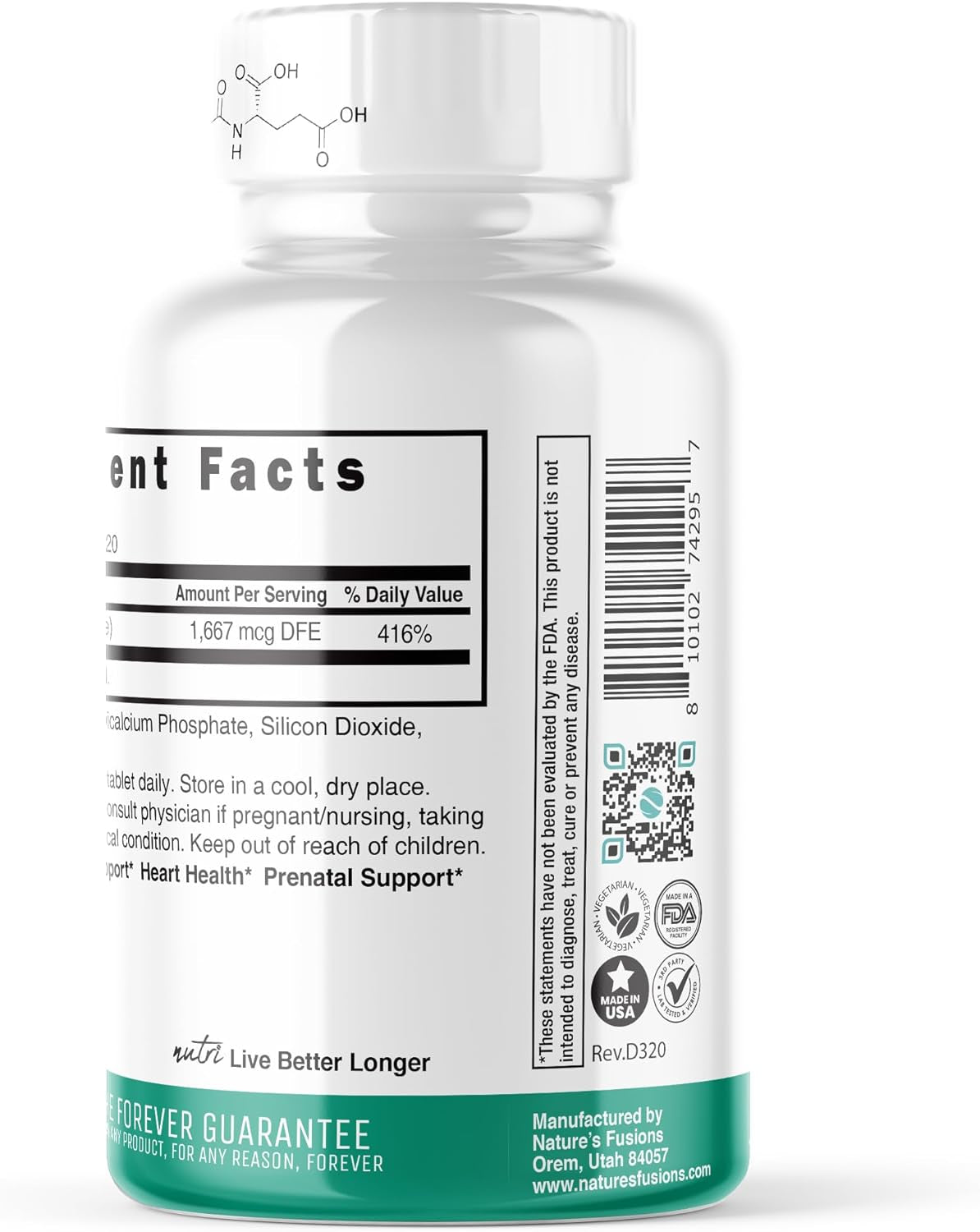 Nutri 5-MTHF L Methylfolate 1MG - 4 Month Supply, 120 Vegan Tablets - Methylated Folate Supplement - Cognitive Function, Heart Health, Prenatal Support - Methylated Folic Acid, MTHFR Supplement