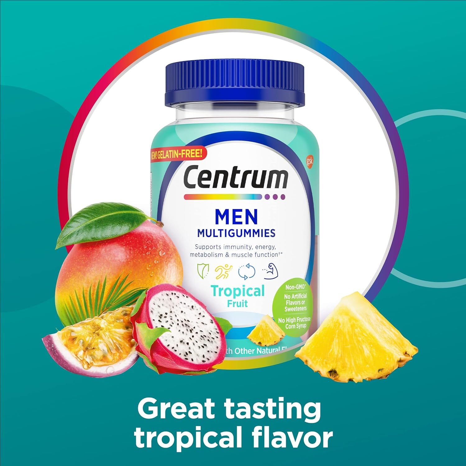 Centrum Men's Multivitamin Gummies, Tropical Fruit Flavors Made from Natural Flavors