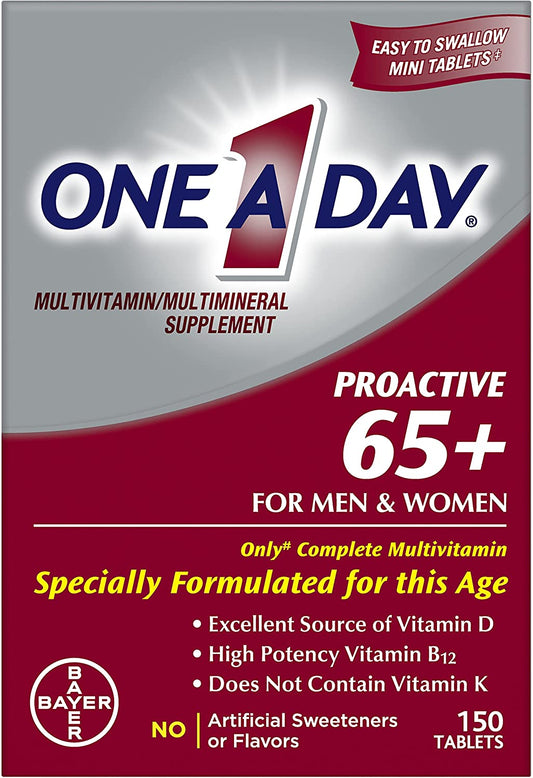 One a Day Proactive 65+, Mens & Womens Multivitamin, Supplement with Vitamin A, Vitamin C, Vitamin D, and Zinc for Immune Health Support*, Calcium, Folic Acid & More, Tablet