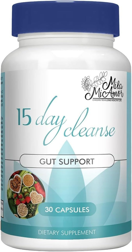 Milamiamor 15 Day Cleanse - Gut and Colon Support - Advanced Gut Cleanse Detox for Women & Men with Senna, Cascara Sagrada & Psyllium Husk - Non-Gmo - Made in USA - 30 Capsules