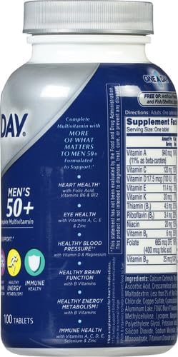 One a Day Men’s 50+ Multivitamins, Supplement with A, C, D, E and Zinc for Immune Health*, Calcium & More, 100 Tablets