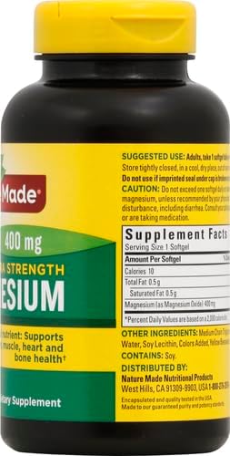 Nature Made Extra Strength Magnesium Oxide 400 Mg, Magnesium Supplement for Muscle, Nerve, Bone and Heart Support, 110 Softgels, 110 Day Supply