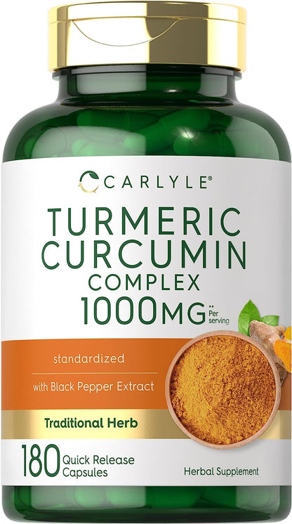 Carlyle Turmeric Curcumin with Black Pepper 1000Mg | 180 Capsules | Turmeric Complex Supplement | Non-Gmo, Gluten Free