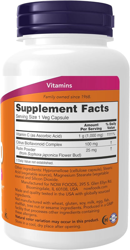 NOW Supplements, Vitamin C-1,000 with 100 Mg of Bioflavonoids, Antioxidant Protection*, 100 Veg Capsules