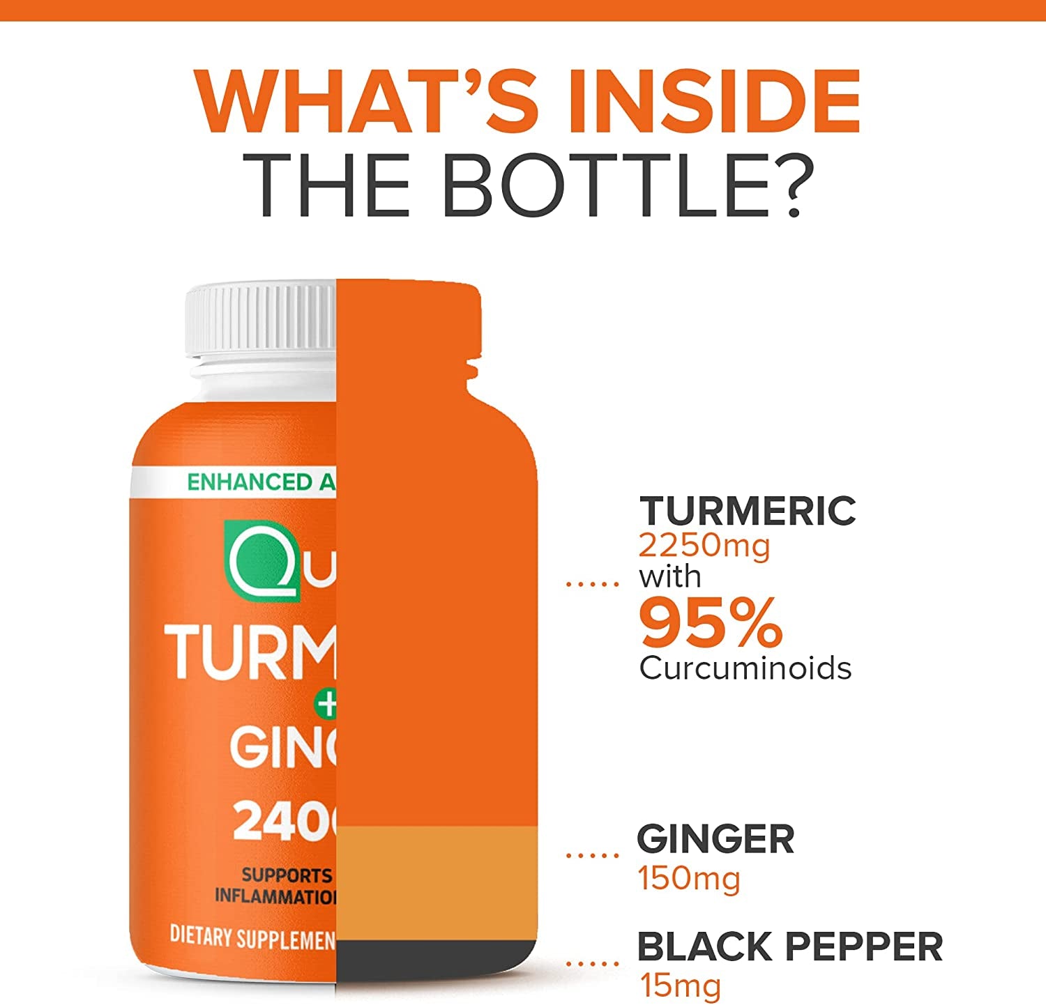 Qunol Turmeric Curcumin with Black Pepper & Ginger, 2400Mg Turmeric Extract with 95% Curcuminoids, Extra Strength Supplement, Enhanced Absorption, Joint Support Supplement, 105 Count