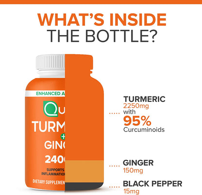 Qunol Turmeric Curcumin with Black Pepper & Ginger, 2400Mg Turmeric Extract with 95% Curcuminoids, Extra Strength Supplement, Enhanced Absorption, Joint Support Supplement, 105 Count