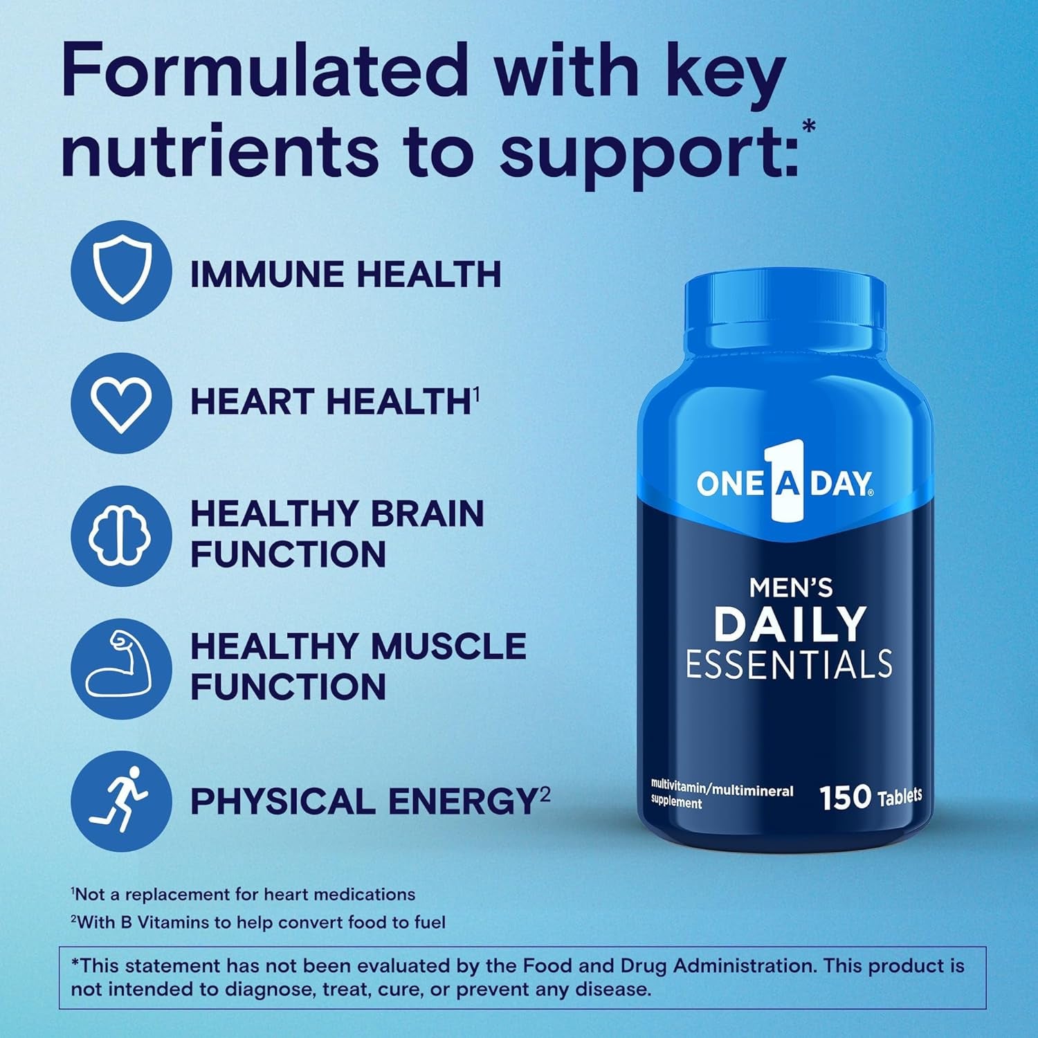 One-A-Day Men’s Multivitamin Daily Essentials, Multivitamin for Men Tablet, Supports Healthy Muscle Function, Physical Energy, and Immune Health with Vitamin B12, Vitamin C, and Zinc, 150 Count​