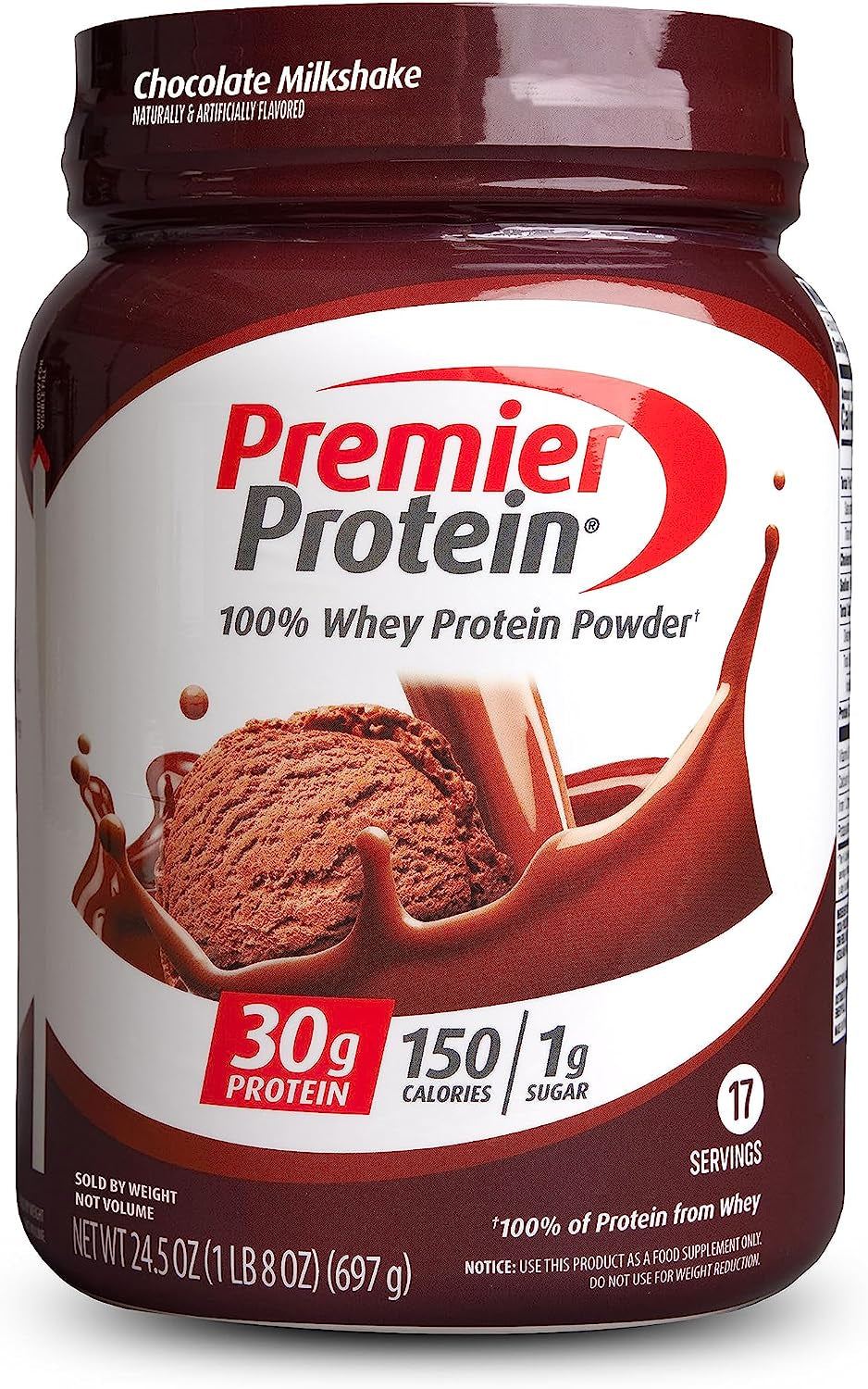 Premier Protein Powder, Vanilla Milkshake, 30G Protein, 1G Sugar, 100% Whey Protein, Keto Friendly, No Soy Ingredients, Gluten Free, 17 Servings, 23.3 Ounces