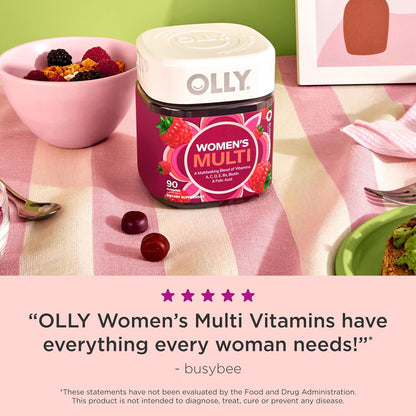 OLLY Women's Multivitamin Gummy, Overall Health and Immune Support, Vitamins A, D, C, E, Biotin, Folic Acid, Adult Chewable Vitamin, Berry