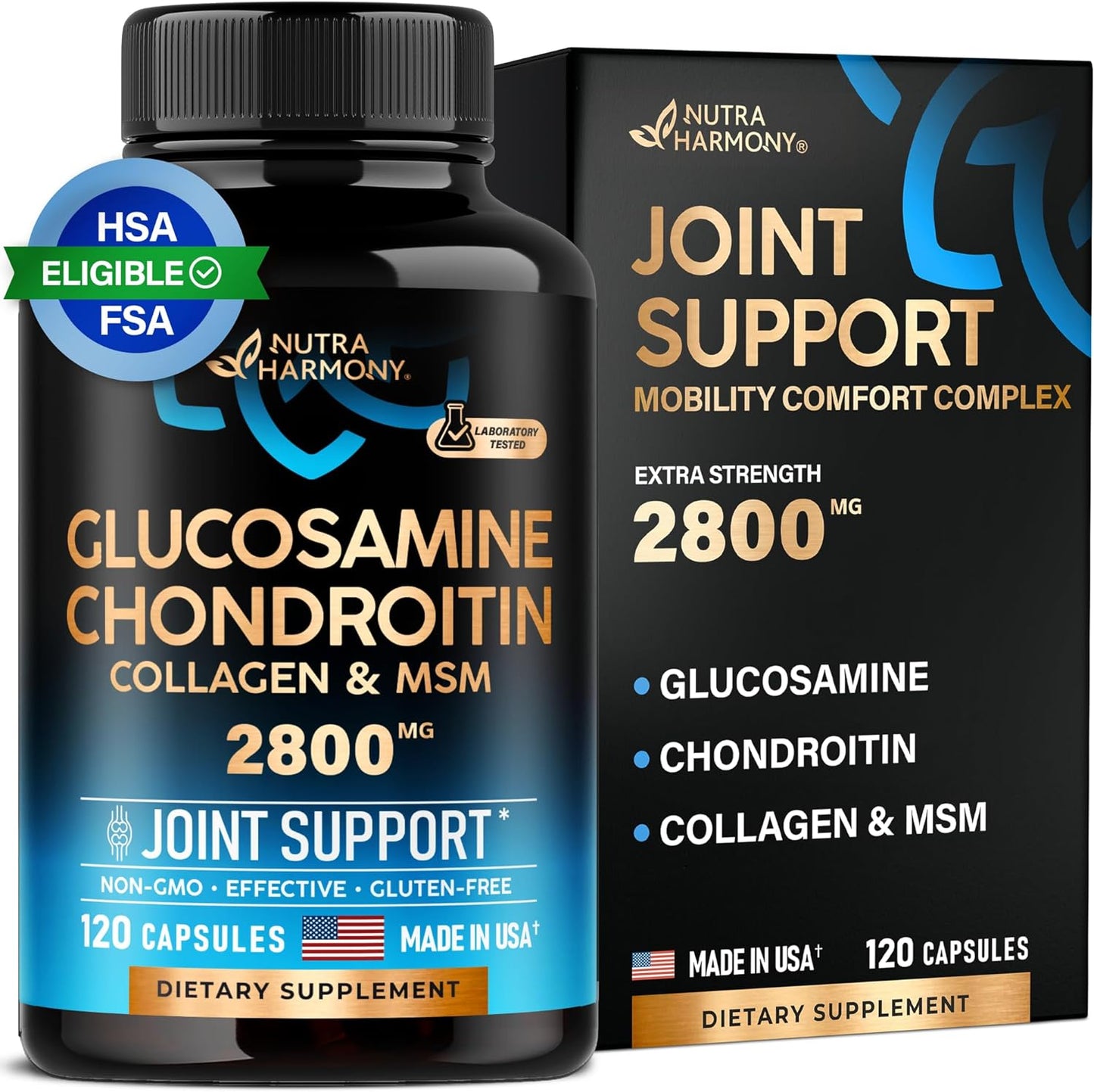 Glucosamine Chondroitin MSM Collagen Joint Support Supplement 2800 Mg | Made in USA 