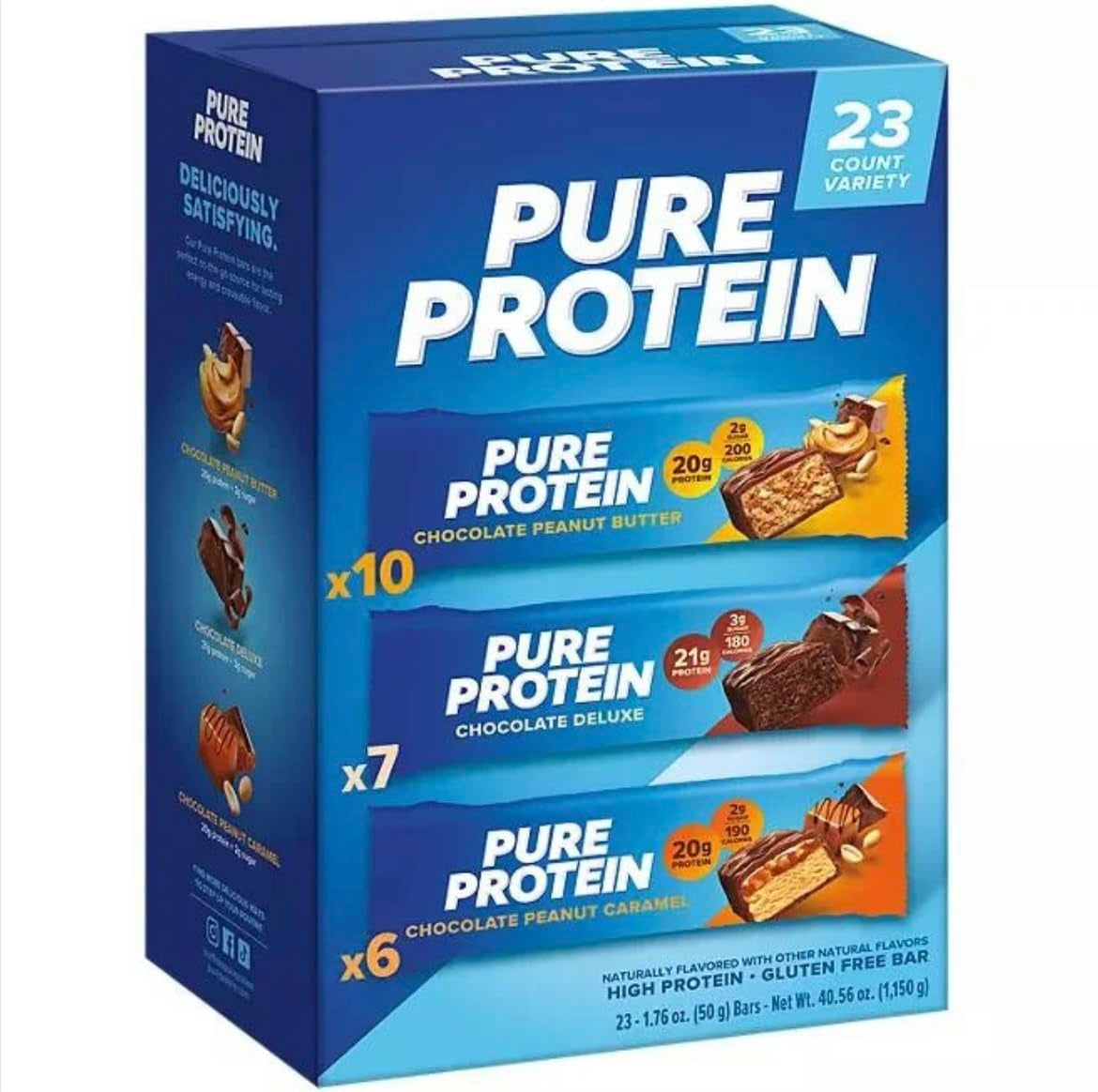 High Protein Pure Protein Bars Variety Pack, Nutrient-Rich Snacks with Minimal Sugar, Gluten-Free, Energy Support (23 Pack)