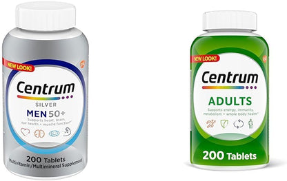 Centrum Silver Men'S 50+ Multivitamin with Vitamin D3, B-Vitamins, Zinc for Memory and Cognition - 200 Tablets