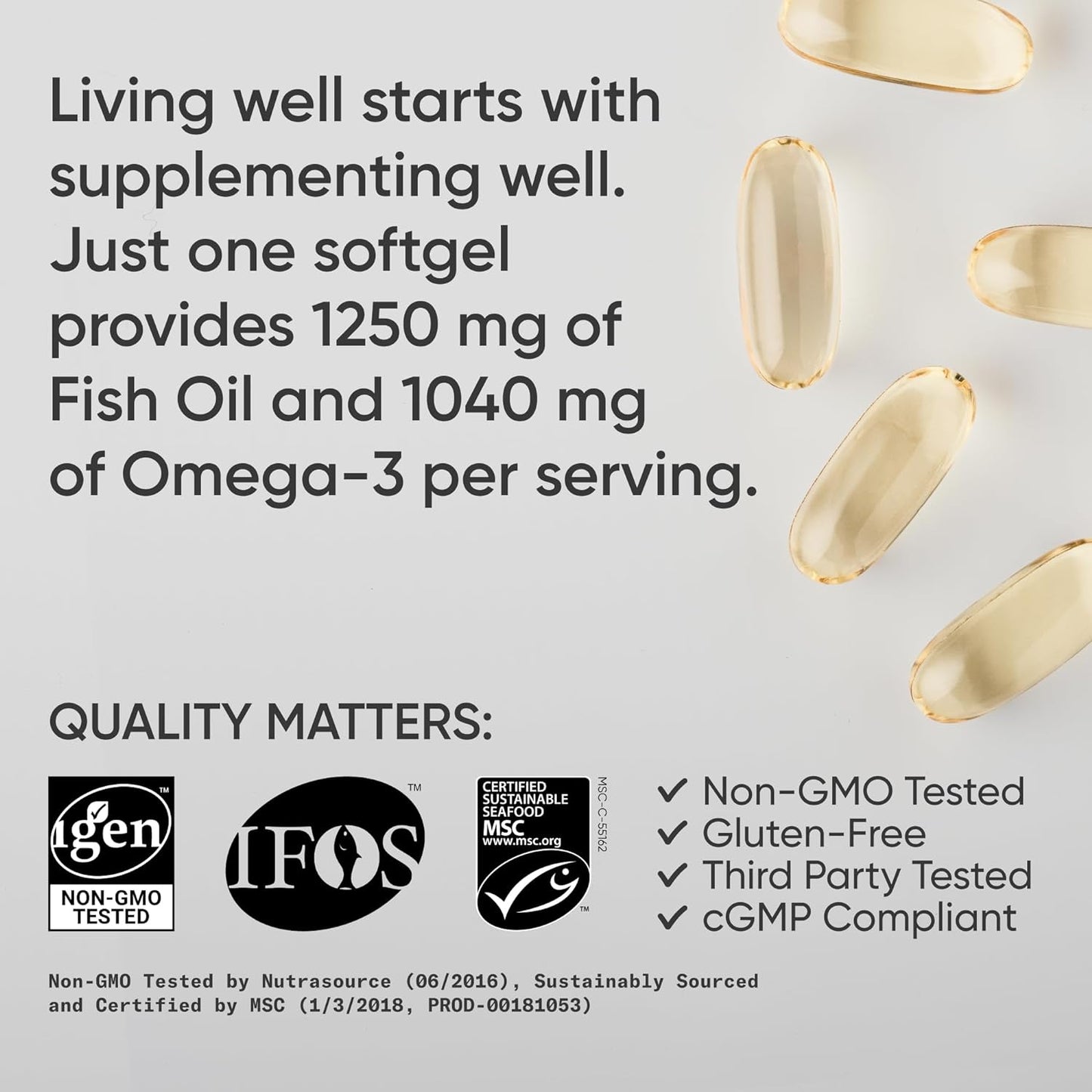 Sports Research Triple Strength Omega 3 Fish Oil - Burpless Fish Oil Supplement W/Epa & DHA Fatty Acids from Single-Source Wild Alaska Pollock - 1250 Mg, 90 Ct