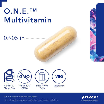 Pure Encapsulations O.N.E. Multivitamin - Once Daily Multivitamin with Antioxidant Complex Metafolin, Coq10, and Lutein to Support Vision, Cognitive Function, and Cellular Health* - 60 Capsules